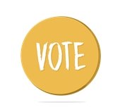 Gold button with the word VOTE in white letters
