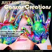 child with vibrant paint on her hands - ad for canvass creations event