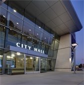 city hall at dusk