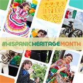 graphic with words "hispanic heritage month" and pictures of people 
