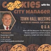 Flyer for Cookies with the City Manager at 6:30 p.m. on Sept. 9 at City Hall