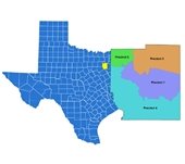 Graphic showing Kaufman County precinct locations relative to Texas map