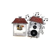 clip art of man in house and neighbor is blasting music