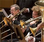 orchestra, trombone players