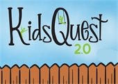Cartoon drawing of fence post and blue sky with "KidsQuest 2.0" text across front