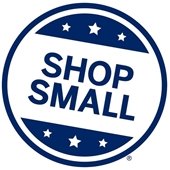 Round badge with words Shop Small - official logo of Small Business Saturday