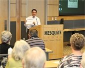 Facilitator for Mesquite Code Ambassadors orientation speaking to the group