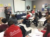 City Manager Cliff Keheley talking at career day