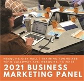 Marketing Panel, woman on laptop talking to group