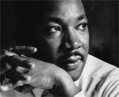 Black and white photo of Martin Luther King, Jr. 