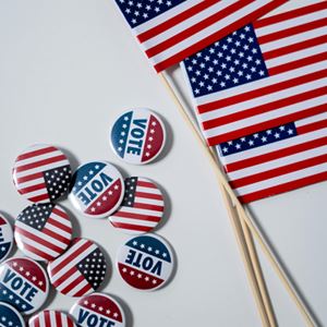 American flags and voting buttons